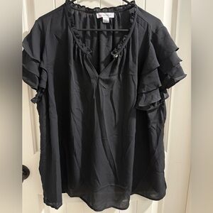 Liz Claiborne Black Ruffle Sleeve Blouse